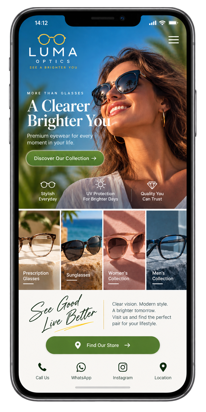 Luma Optics EN mobile website sample