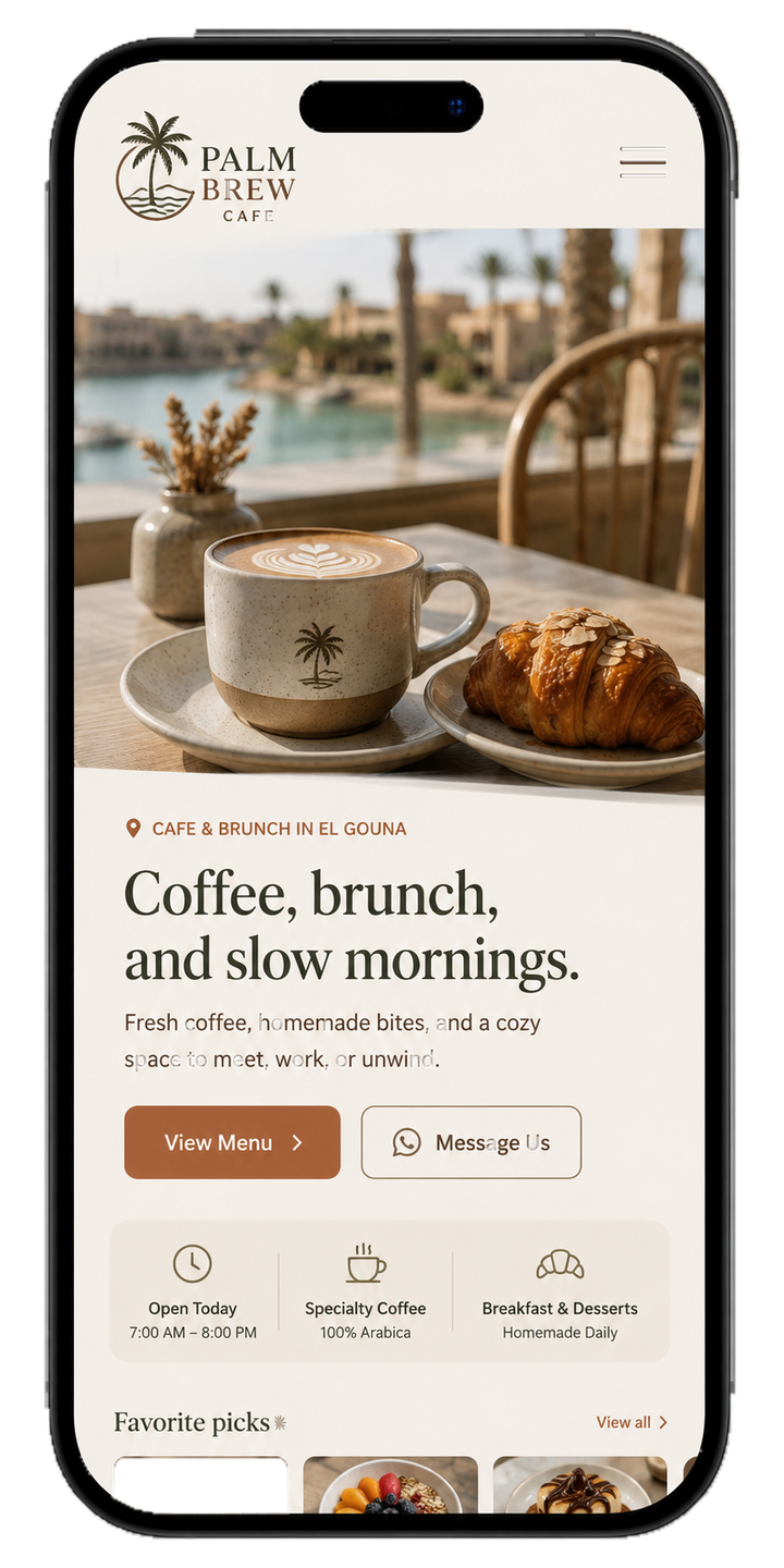 Palm Brew Cafe EN mobile website sample