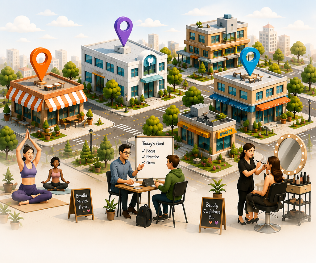 Local businesses and independent service professionals in a neighborhood